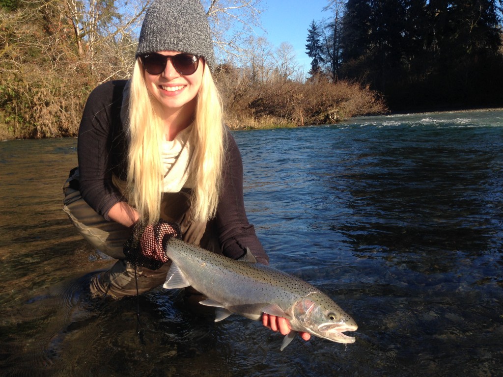 Megan with a hatchery winter steelhead. Day off fishing with Ryan and Aaron
